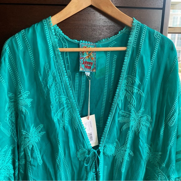 Johnny Was Palm Georgia Kimono In Aqua Blue - One Size - Picture 2 of 11